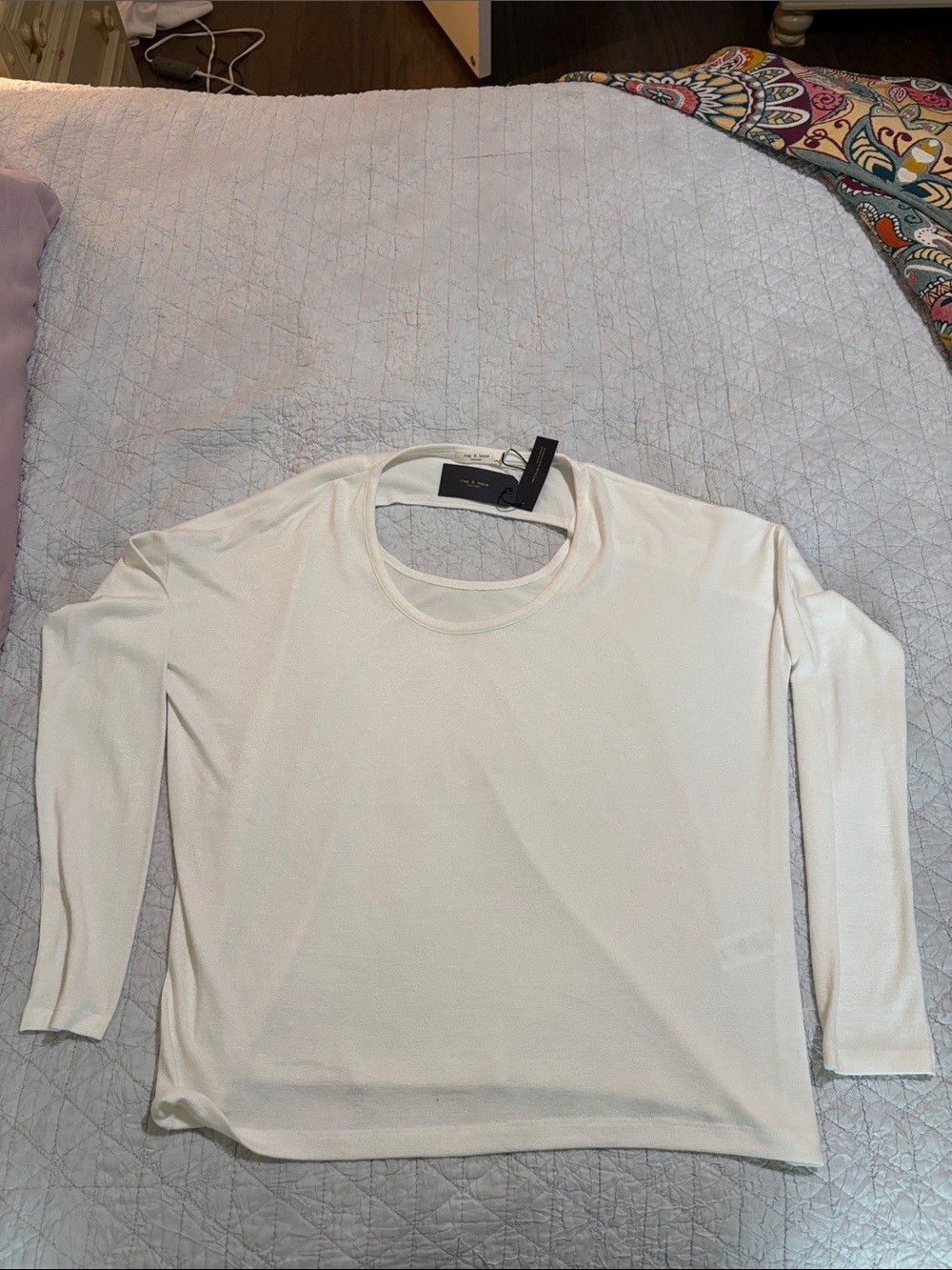 rag & bone Lightweight Long-Sleeve Crewneck Top in Cream